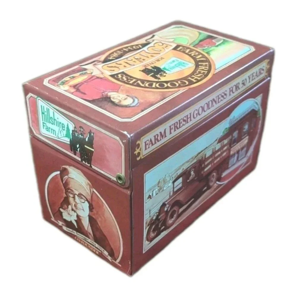 Vintage Hillshire Farm Tin Recipe Box 50 Years Commemorative 1984 Country Farm - Picture 2 of 7